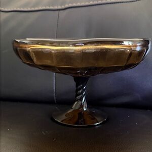 vintage amber or carnival glass compote dish